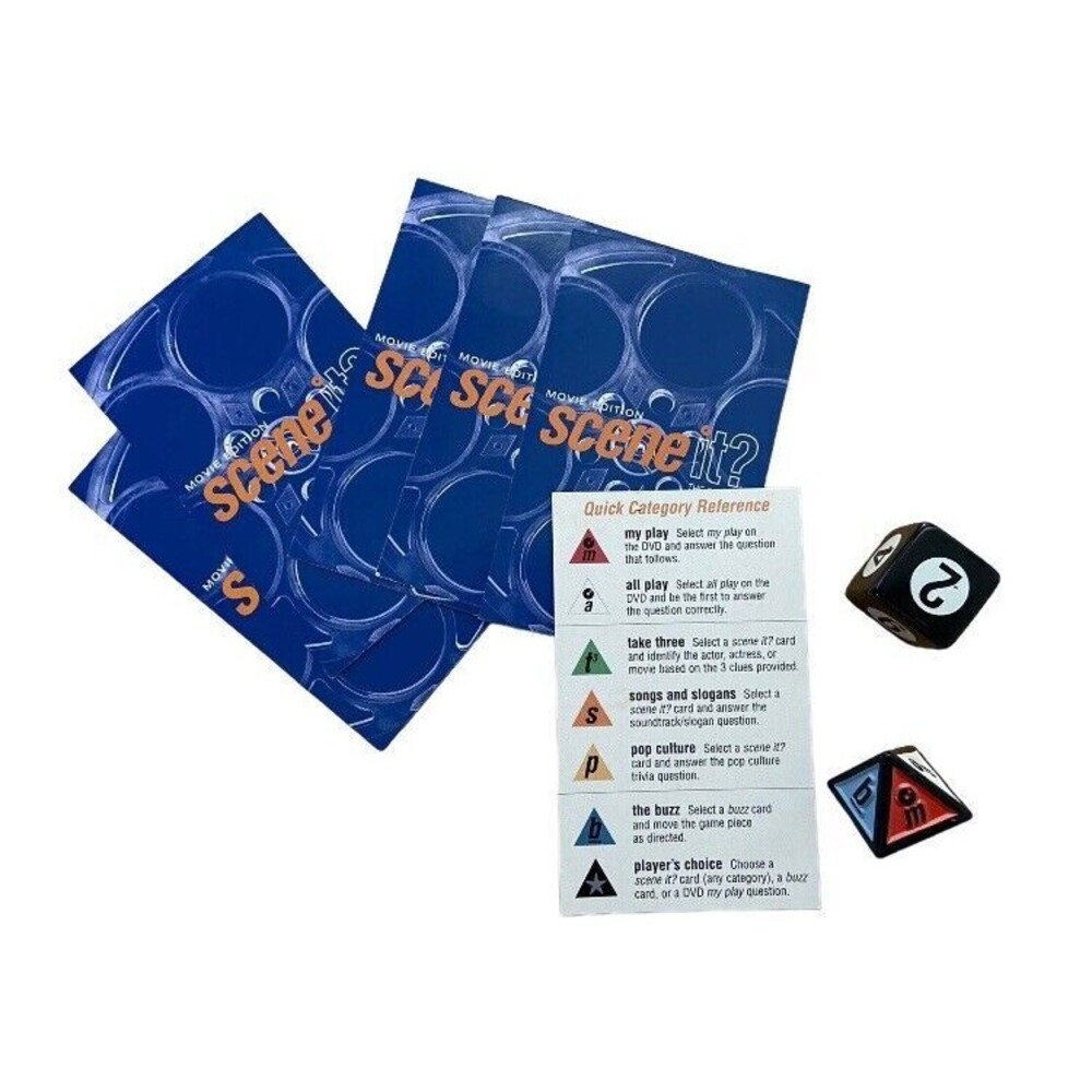 Scene It? 2004 Movie Edition Board Game Replacement Parts Dice  6 Category Cards